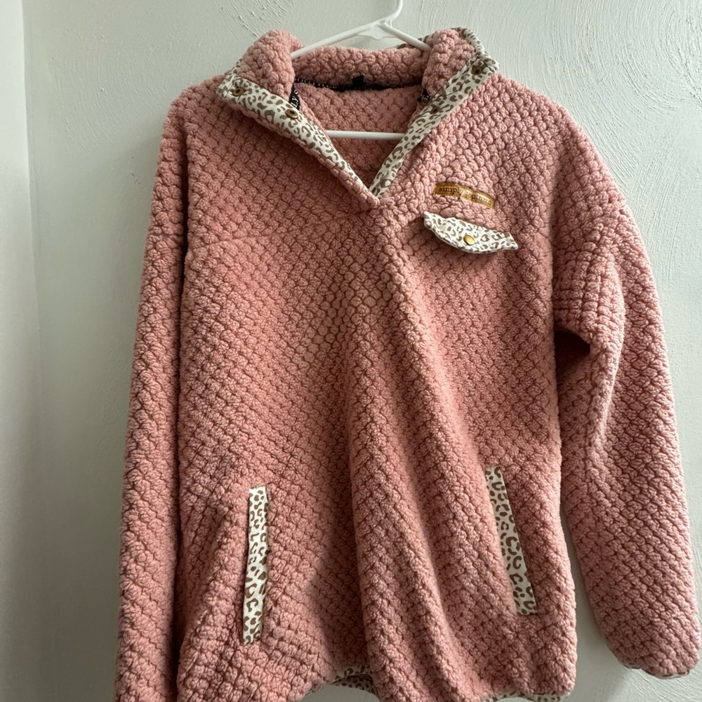Simply Southern Pink Textured Fleece with Leopard Detail